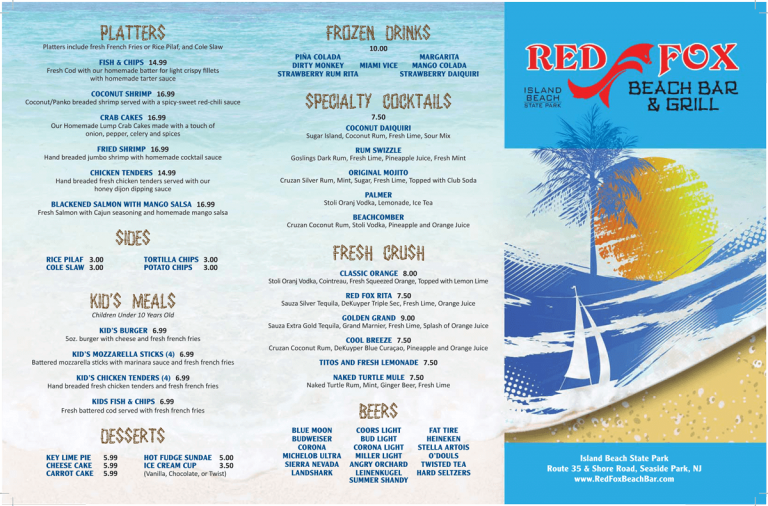 Frozen Drinks | Daily Specials | Kid's Meals | Seaside Park, NJ | Red